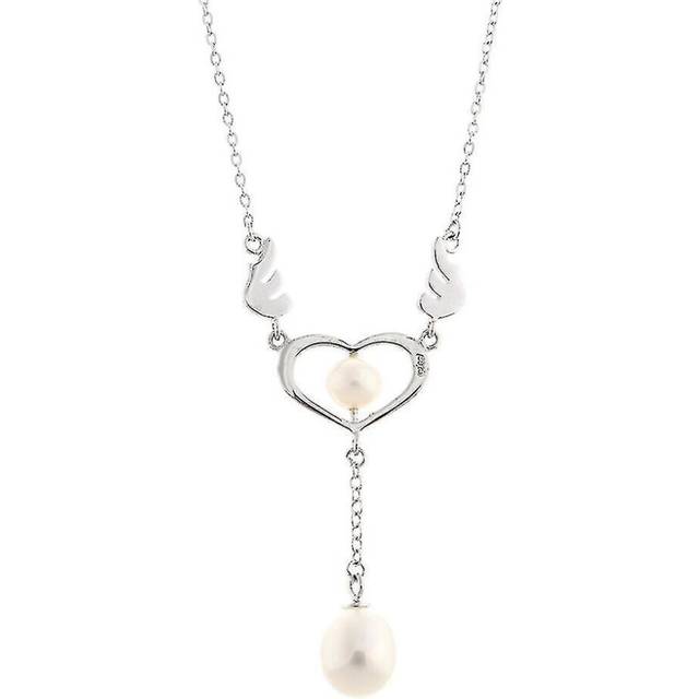 Women Necklace Angel Feather S925 Freshwater Pearl Clavicle Chain For Ceremony