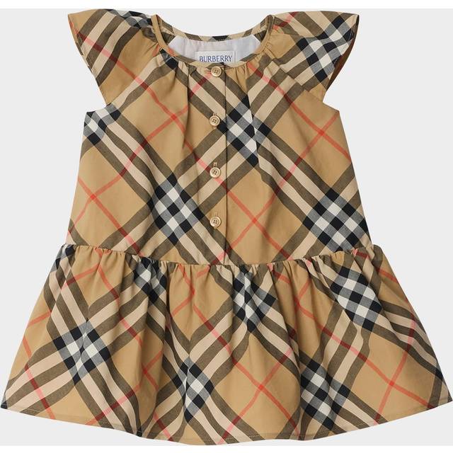 Burberry, Dresses, female, Beige, 12 M, Infant Cotton Dress with Tartan Pattern