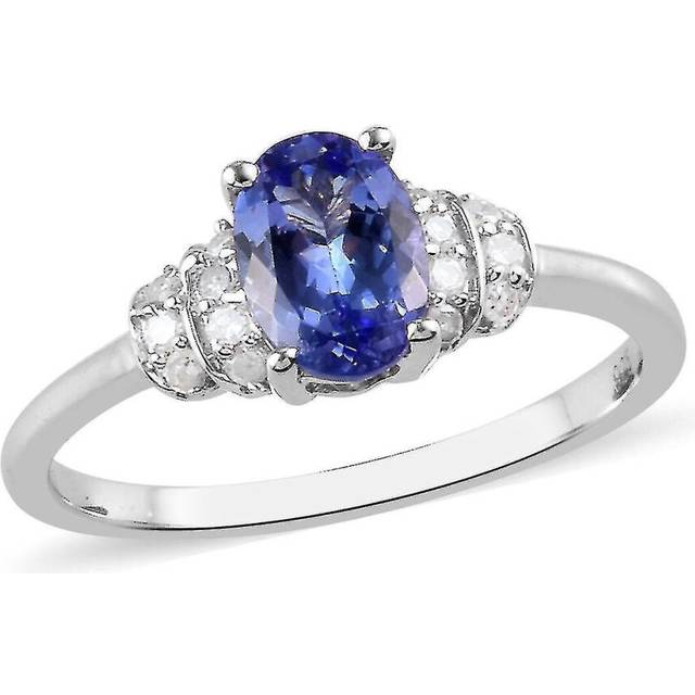 Tanzanite Solitaire Ring For Womens In Platinum Plated Silver With Diamond 0.9ct(K)