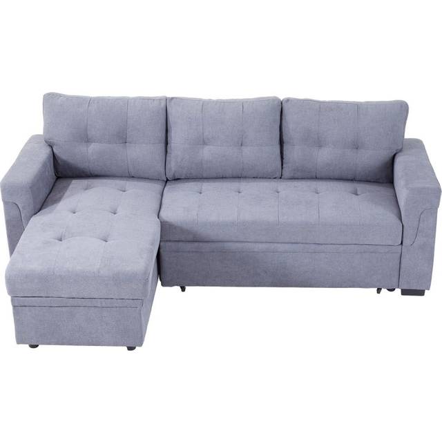 3-Seater Upholstered Corner Sofa Bed with Storage - Grey - One Size