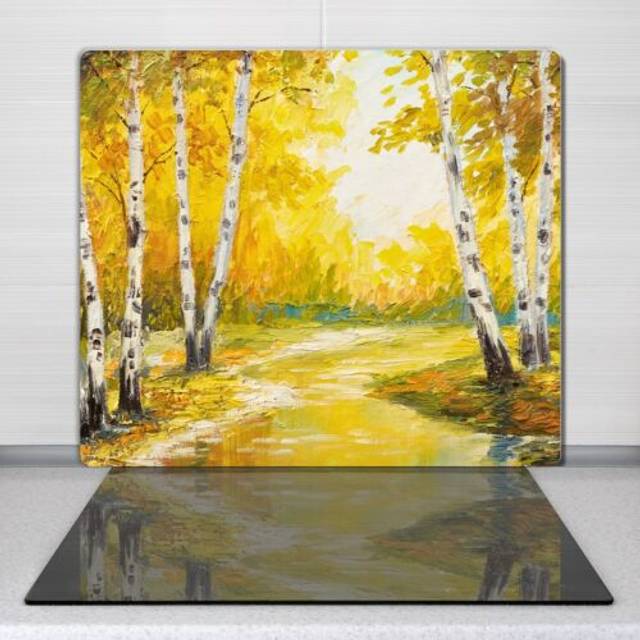 Glass kitchen chopping board worktop saver oil painting forest trees 60x52 cm