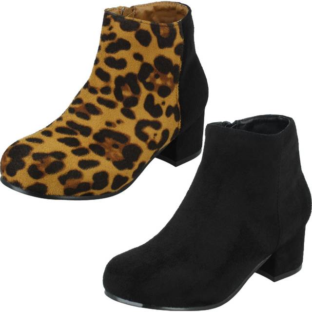 (Tan, UK 2 Child) Girls Spot On Heeled Ankle Boots