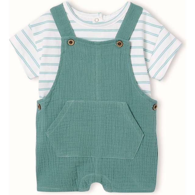 Striped T-Shirt & Playsuit Set in Cotton Gauze for Babies emerald green