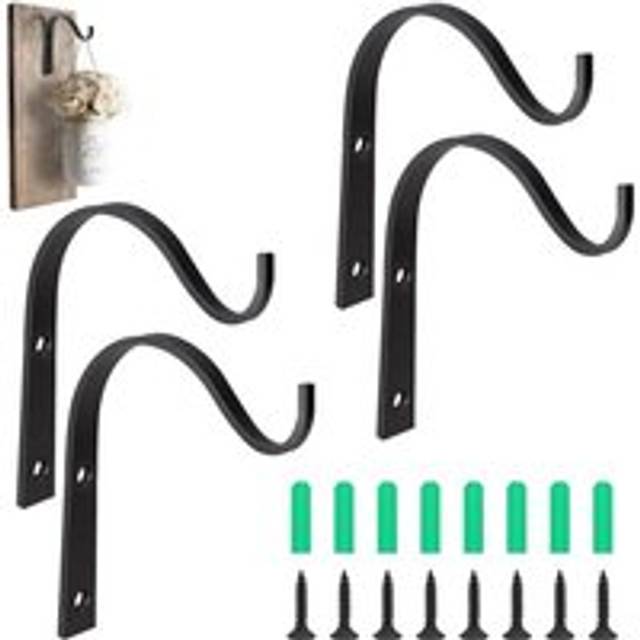 AlwaysH 4 Pcs Iron Plant Hanger Wall Mounted Hooks Wall Mounted Plant Hanger Plant Holder with Eight Screws for Flower Baskets, Hanging Baskets, Bird