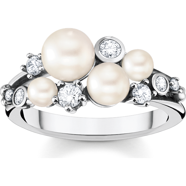 Thomas Sabo Womens White Cluster Sterling-silver Zirconia and Pearl Ring Q.5 - WHITE