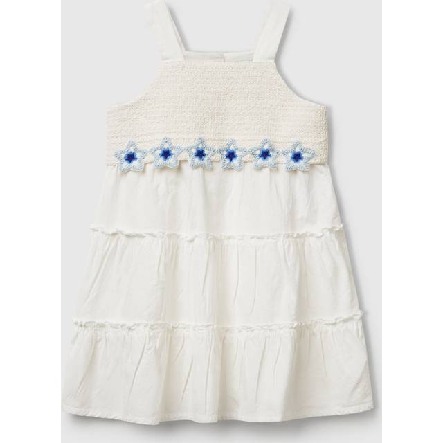 Benetton, Dress With Macramé Flowers, size 5-6, Creamy White, Kids