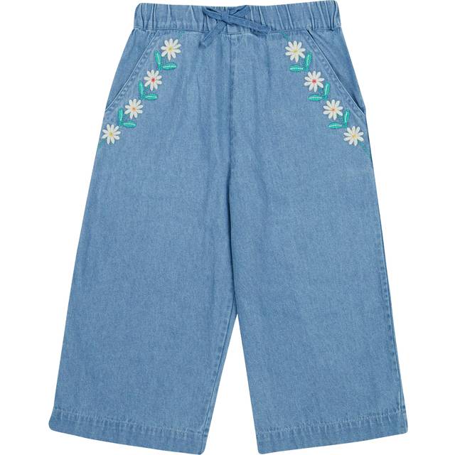 Frugi Kids' Eleanor Flower Pure Organic Cotton Denim Culottes, Denim/Flowers