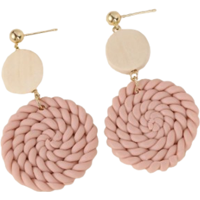 SHEIN 1pair Simple Woven Light Pink Soft Pottery & Wood Drop Earrings For Women, Suitable For Vacation, Party, Gift Giving