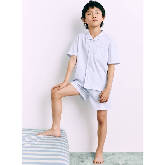 Mango Kids' Nap Cotton Stripe Print Pyjama Set, Natural White