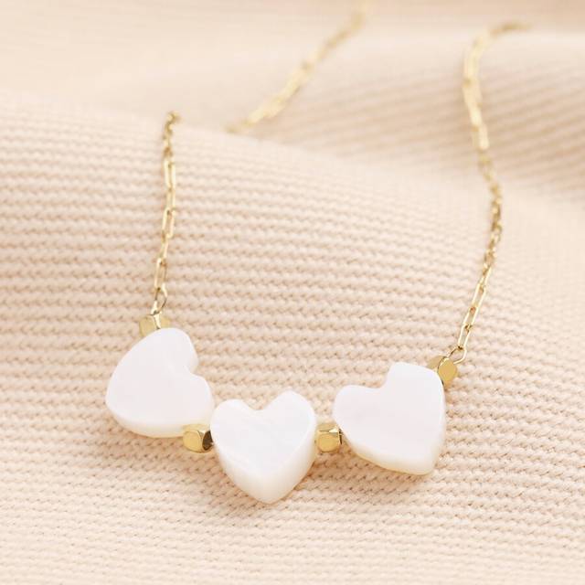 Triple Heart Pendant Necklace in Gold - gold/white/cream - one size