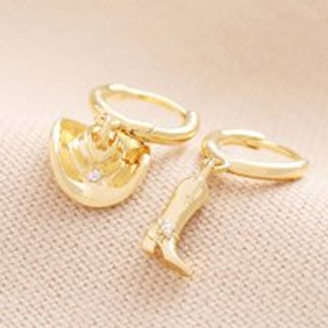 Mismatched Cowboy Boot and Hat Huggie Hoop Earrings in Gold - gold - one size