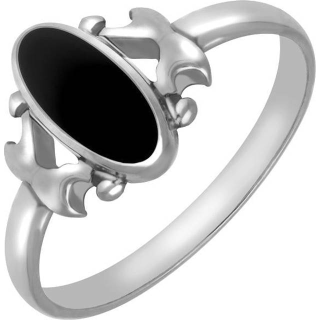 Sterling Silver Whitby Jet Oval Stone Set Ring