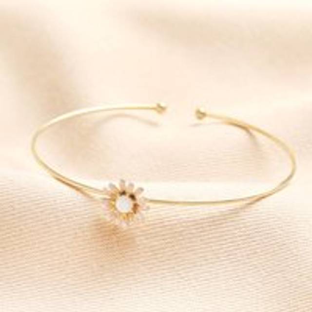 Adjustable Opal Flower Open Bangle in Gold - gold/pink/blue - one size