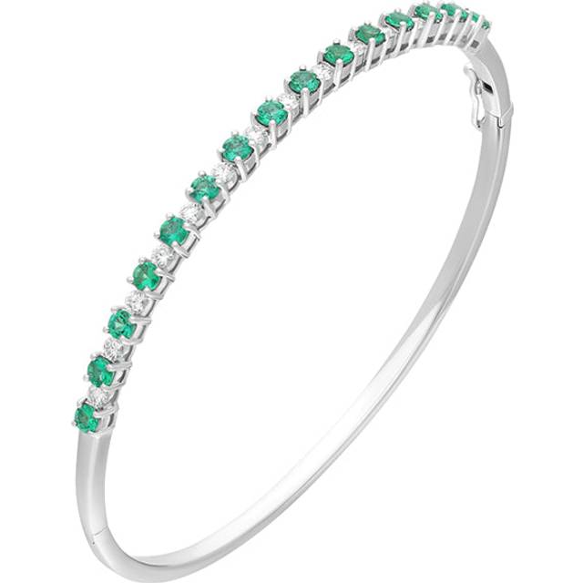 18ct White Gold Emerald Diamond Hinged Bangle