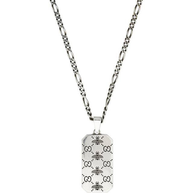 Gucci GG Sterling Silver Engraved Bee Identity Tag Necklace D - 16cm