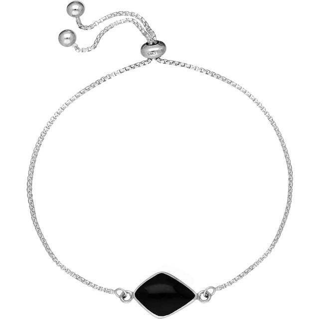 Sterling Silver Whitby Jet Diamond Shape Stone Adjustable Bracelet