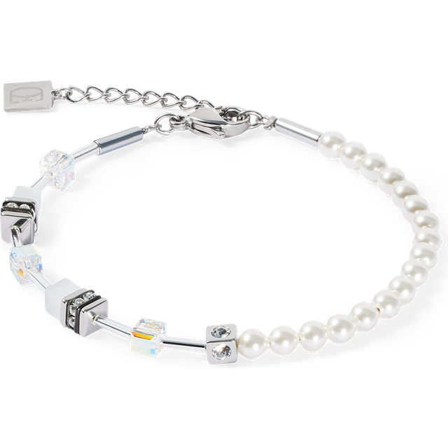 Coeur De Lion Silver Asymmetrical Mini Fusion Pearls Cubes Bracelet - Silver - White - 18cm