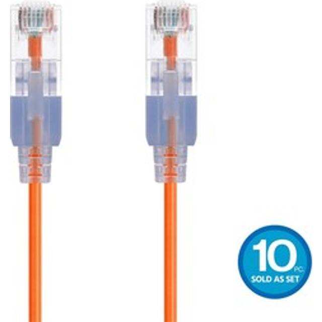 Monoprice Cat6A Ethernet Patch Cable - SlimRun, Snagless RJ45, 550MHz, UTP, Pure Bare Copper, 10G, 30AWG, 10-Pack, 1ft, Orange