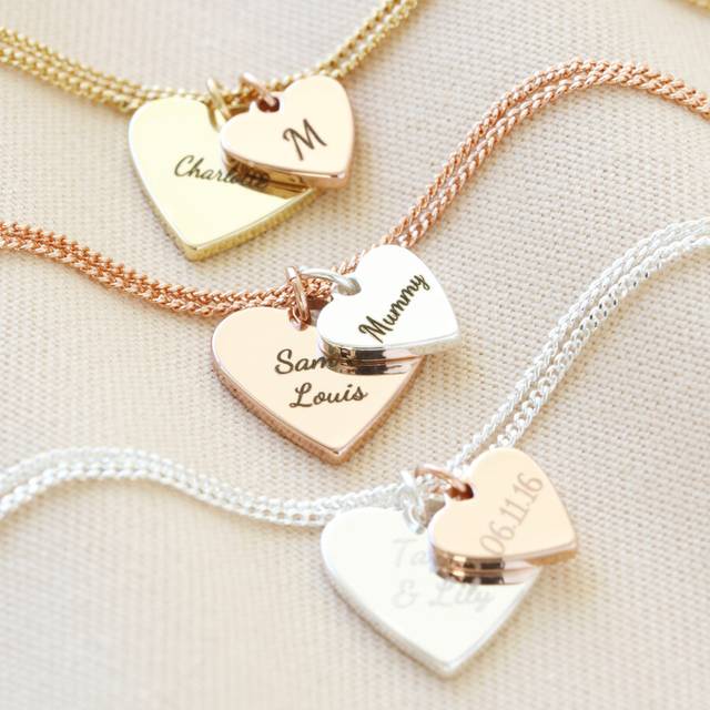 Personalised Double Wide Heart Charm Bracelet - gold/rose gold/silver - one size