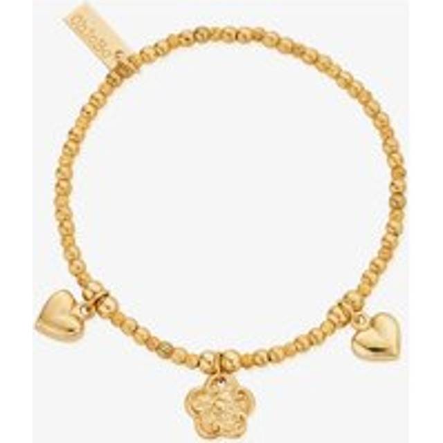 ChloBo Treasures Of Bali Blossoms Of Grace 18ct Yellow Gold Plated Flower & Heart Charm Bracelet GBSB06733511