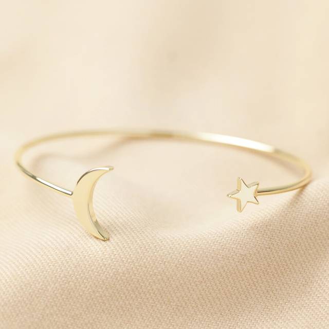 Gold Moon and Star Torque Bangle - gold - one size