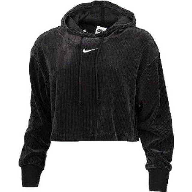 (WMNS) Nike Sportswear Velour Cropped Pullover Hoodie 'Black' DQ5928-010 - Black/White - L