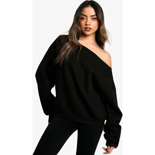 Womens Off The Shoulder Sweatshirt - Black - S