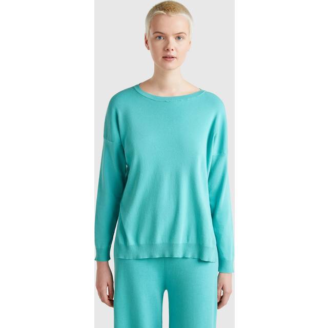 Benetton Oversized Boat Neck Jumper, Teal Green