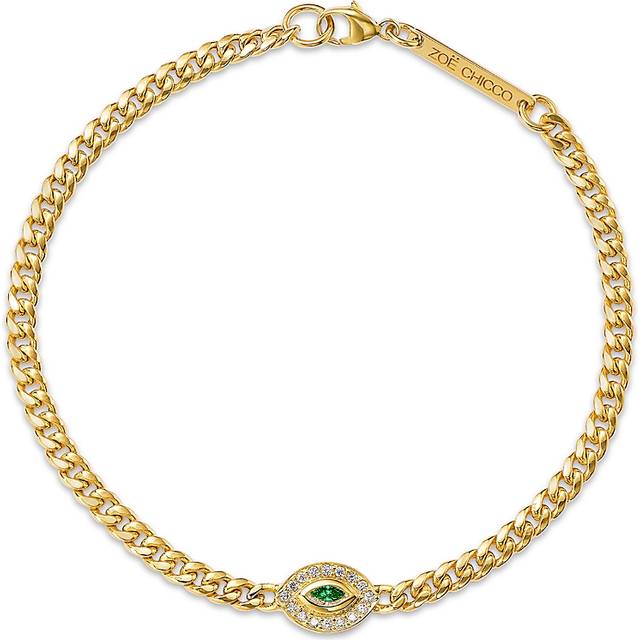 Zoe Chicco 14K Yellow Gold Emerald Marquis & Diamond Evil Eye Link Bracelet