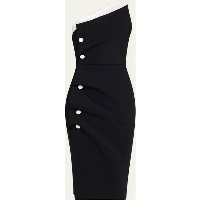 Hiroko One-Shoulder Contrast Button Midi Dress - BLACKWHITE - 2