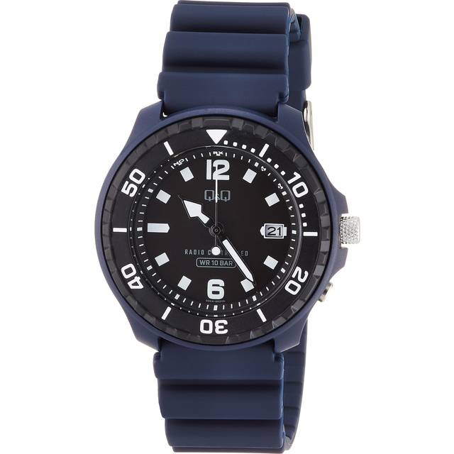 Citizen Q&Q Watch Cue and Cue Analog Radio Wave Solar 10 ATM Water Resistant Urethane Band D02A-002VK Men's Blue