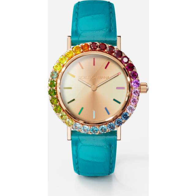 Dolce & Gabbana Iris Watch In Rose Gold With Multi-colored Fine Gems - Woman Watches Turquoise Onesize