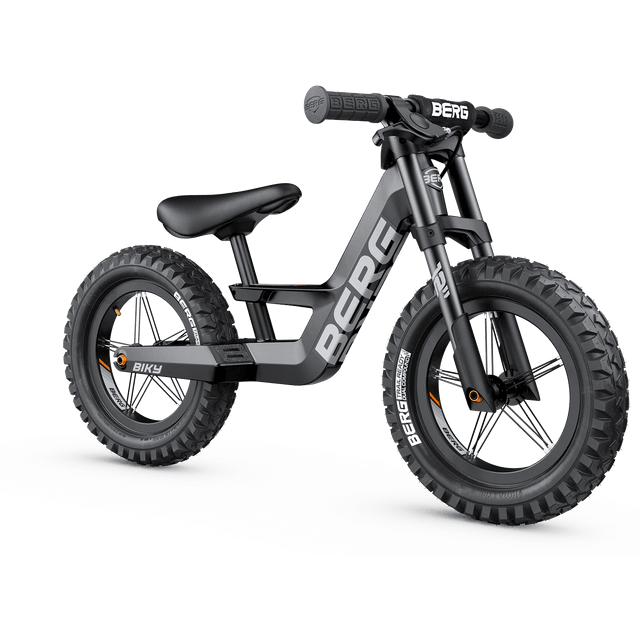 Berg Biky Cross svart balanscykel med handbroms från 2 år, pneumatiska däck, lätt magnesiumram, glidfordon 30 cm, barncykel pojkar och flickor, sadel justerbar höjd