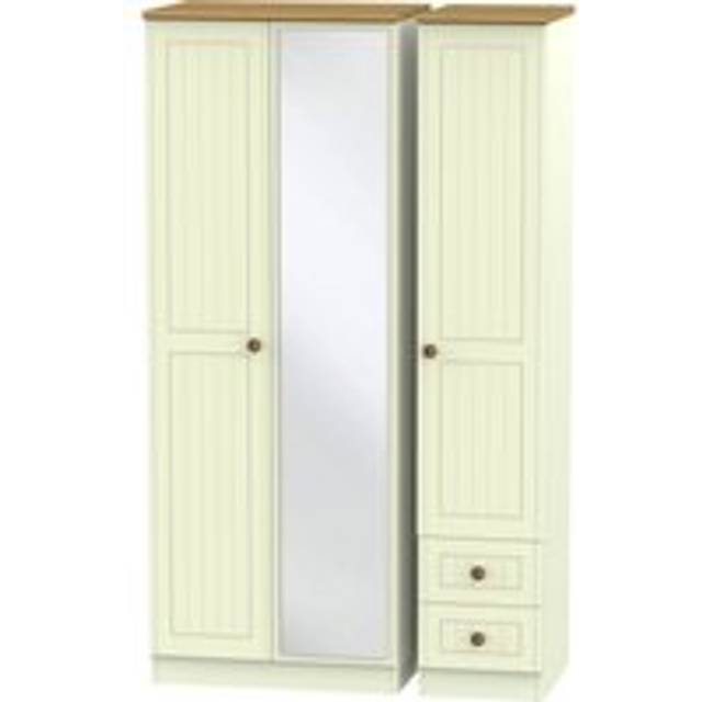 Lancaster Tall Triple Mirror + Drawer Wardrobe (Ready Assembled) - Cream - One Size