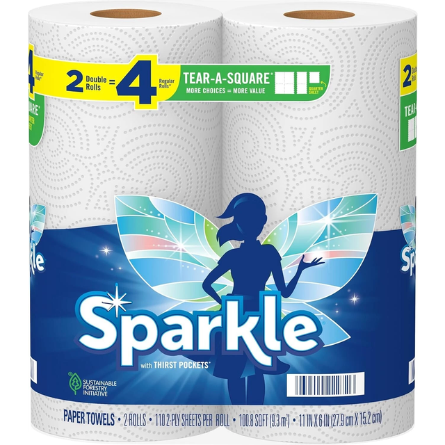Sparkle Tear-A-Square Paper Towels  2 Double Rolls = 4 Regular Rolls  Customizable Sheet Size Paper Towel