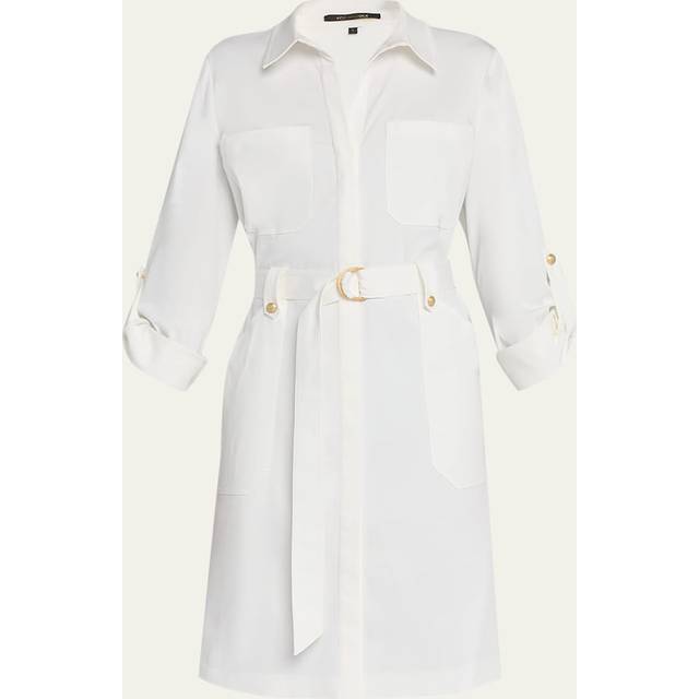 Caryss Belted A-Line Shirtdress - WHITE - Medium
