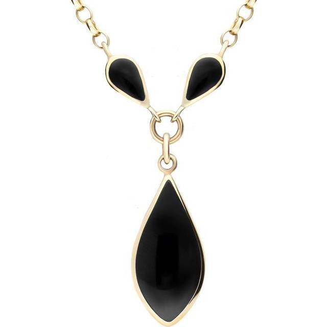 9ct Yellow Gold Whitby Jet Three Stone Pear Necklace - Yellow Gold