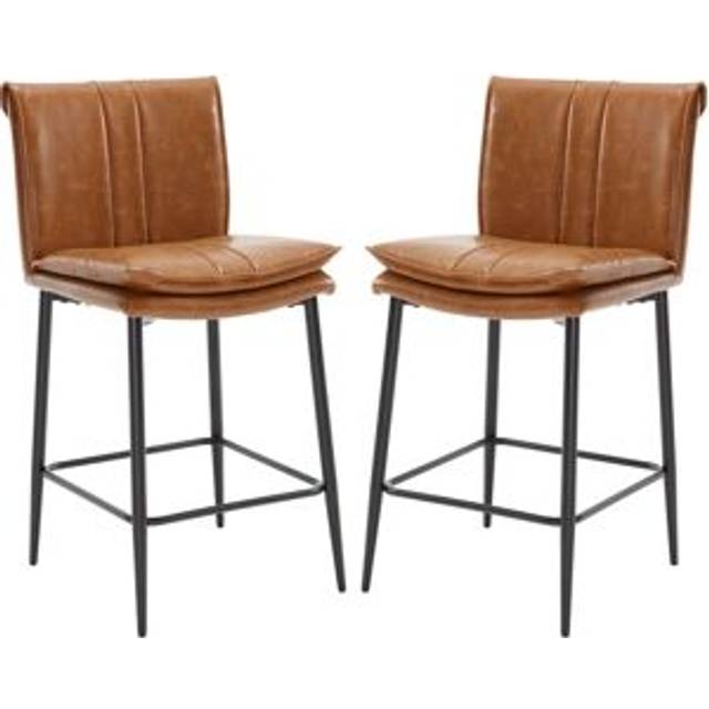 Bar Stools Set of 2 in pu Leather Upholstered Modern Counter Chairs with Backrest for Kitchen Home Bar Restaurant, Brown, Wahson
