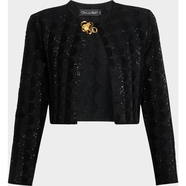 Paillette Circle Jacquard Crop Cardigan - BLACK - Small