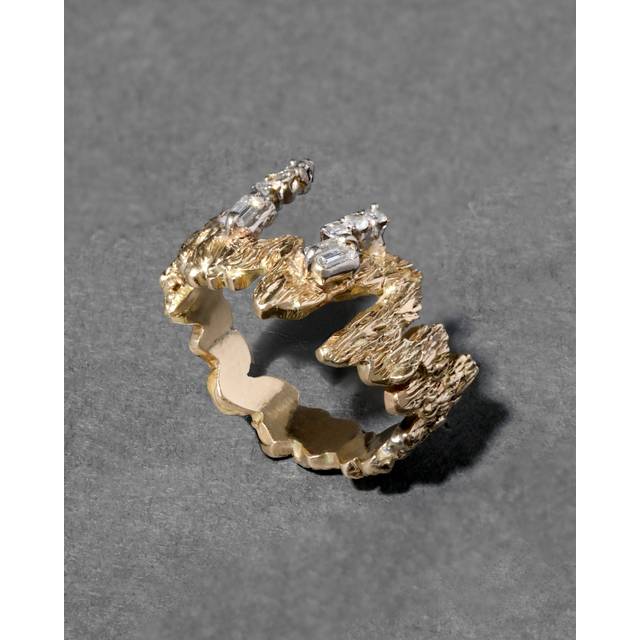 Alexis Bittar Vintage 1970S 14K & White Gold Brutalist Baguette & Round Diamond Ring in Yellow Size 8.5 | Statement Jewelry from Alexis Bittar (8.5)