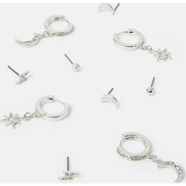 Multicolour 5-Pack Celestial Diamante Stud and Hoop Earrings Silver - Accessorize - One Size