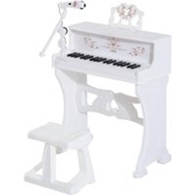 37 Keys Kids Piano Mini Electronic Keyboard Light Kids Musical Instrument Educational Game Children Grand Piano Toy Set w/Stool & Microphone & Music Stand White