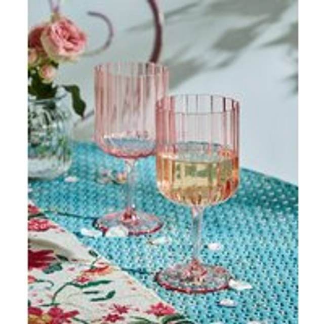 Scalloped Wine Glass Set Of 2 - Pink - by Joe Browns - One Size