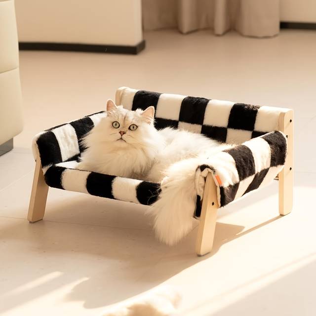 TEMU 1pc Wooden Cat Couch Bed With Removable Mattress Cover - Elevated Pet Sofa For Indoor Cats, Kittens, Puppies, And Small Animals - Detachable Design, Suitable For