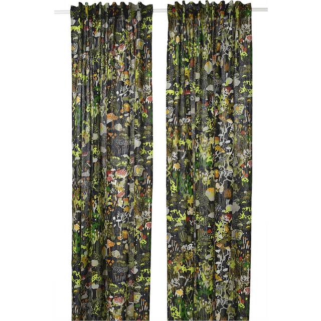 STOCKHOLM 2025 gardiner, 1 par, svart flerfärgad/med veckband, 145x250 cm