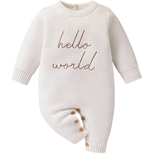 SHEIN Newborn Baby Girl Romper Set, Fashion Simple Letter Embroidered Long Sleeve Sweater & Long Pants Soft Knitted Jumpsuit