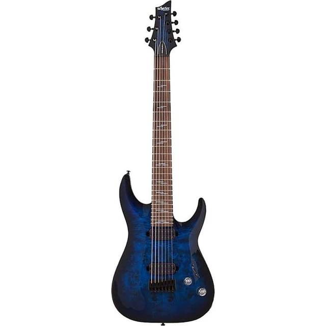 Schecter Omen -7 7-String Electric Guitar (Right-Hand, See-Thru Blue Burst) Bundle