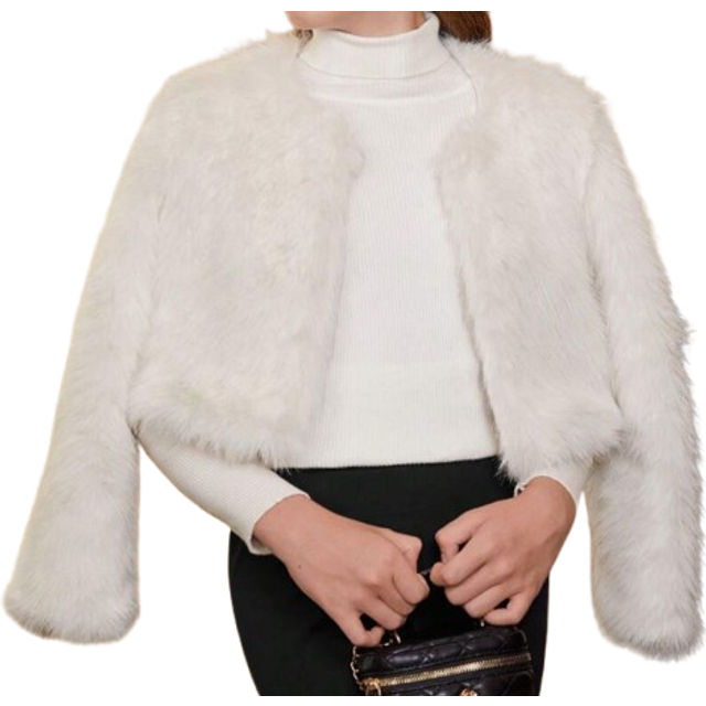 SHEIN Tween Girl Short Plush Elegant White Fuzzy Coat, Autumn & Winter