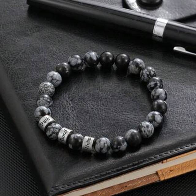 SHEIN 1pc Natural Agate Men&#39;s Bracelets, Energy Gem Bracelets That Can Customize Their Names,Father&#39;s Day Gift