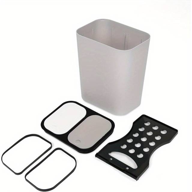 TEMU 12l Dual Compartment Recycling Waste Bin - Sleek Grey Rectangle Plastic Trash Can With Odor-seal, Easy-press Cover For Efficient Sorting In Kitchens, Offices, Living Rooms, Kitchen Trash Can